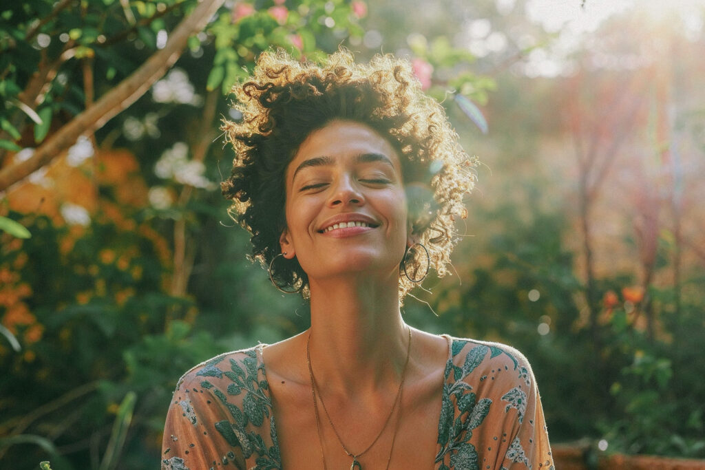 Women in nature, smiling